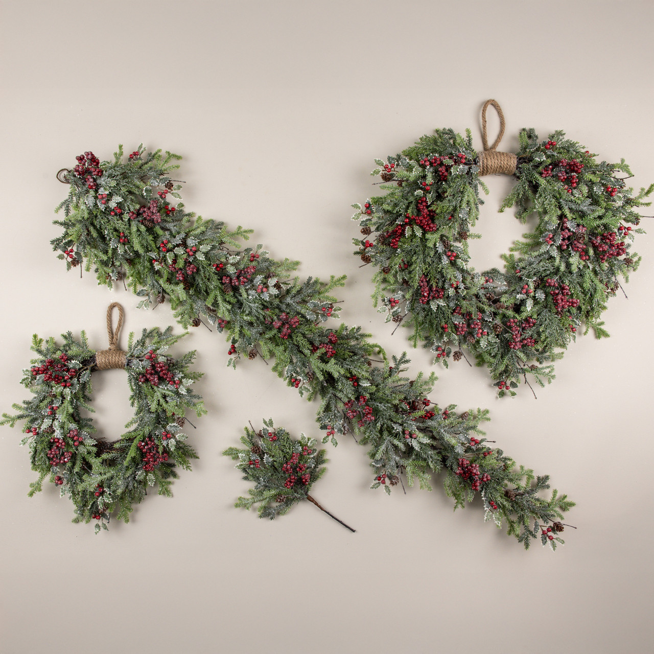 20" GLITTERED PINE, CYPRESS & HOLLY HANGING WREATH