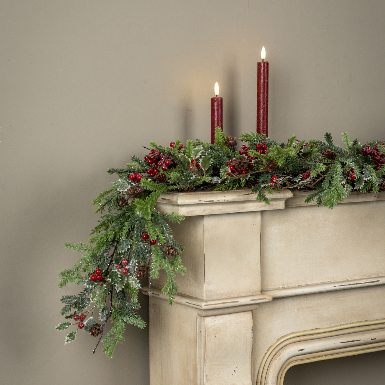5' GLITTERED PINE, CYPRESS & HOLLY GARLAND