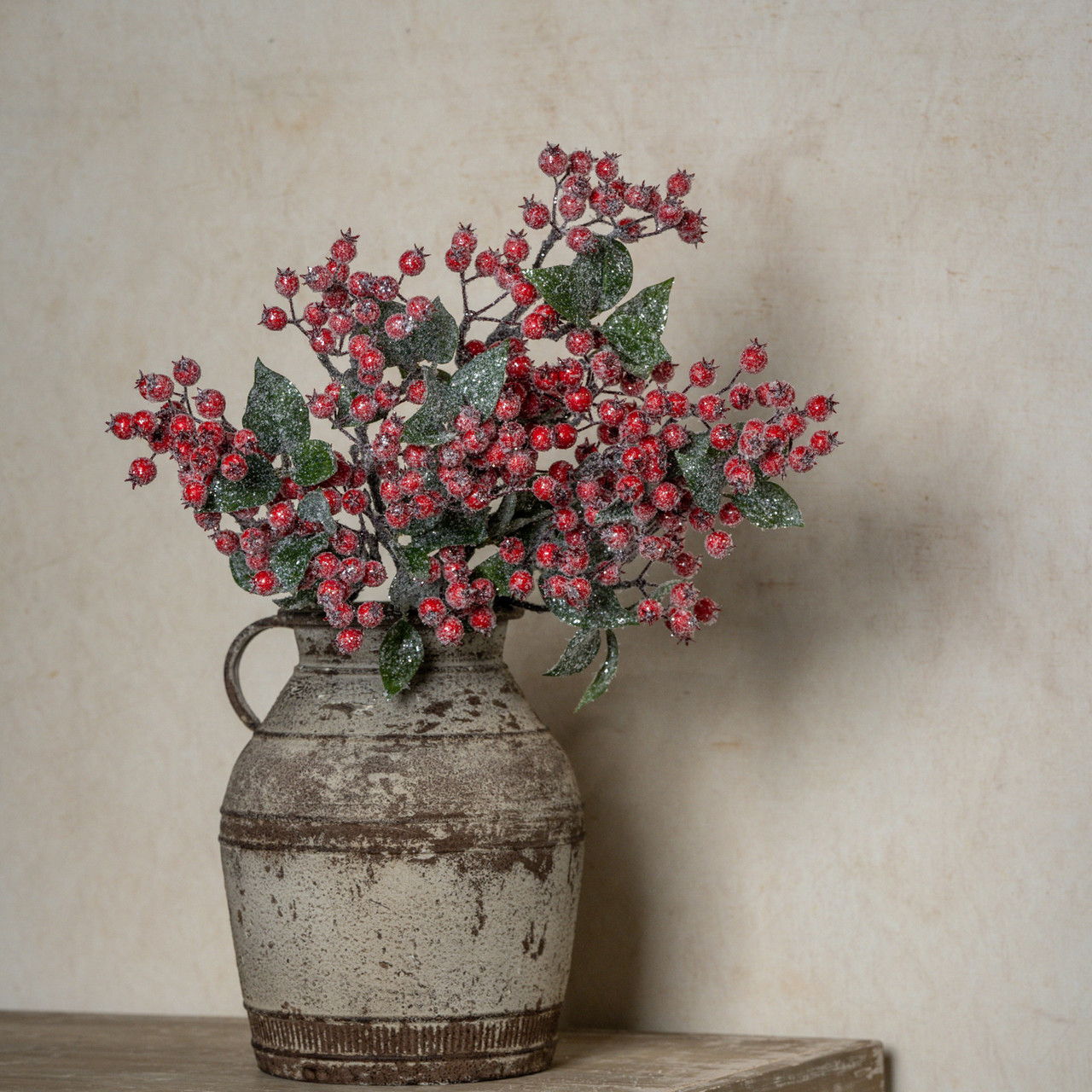 25" GLITTERED RED BERRY SPRAY