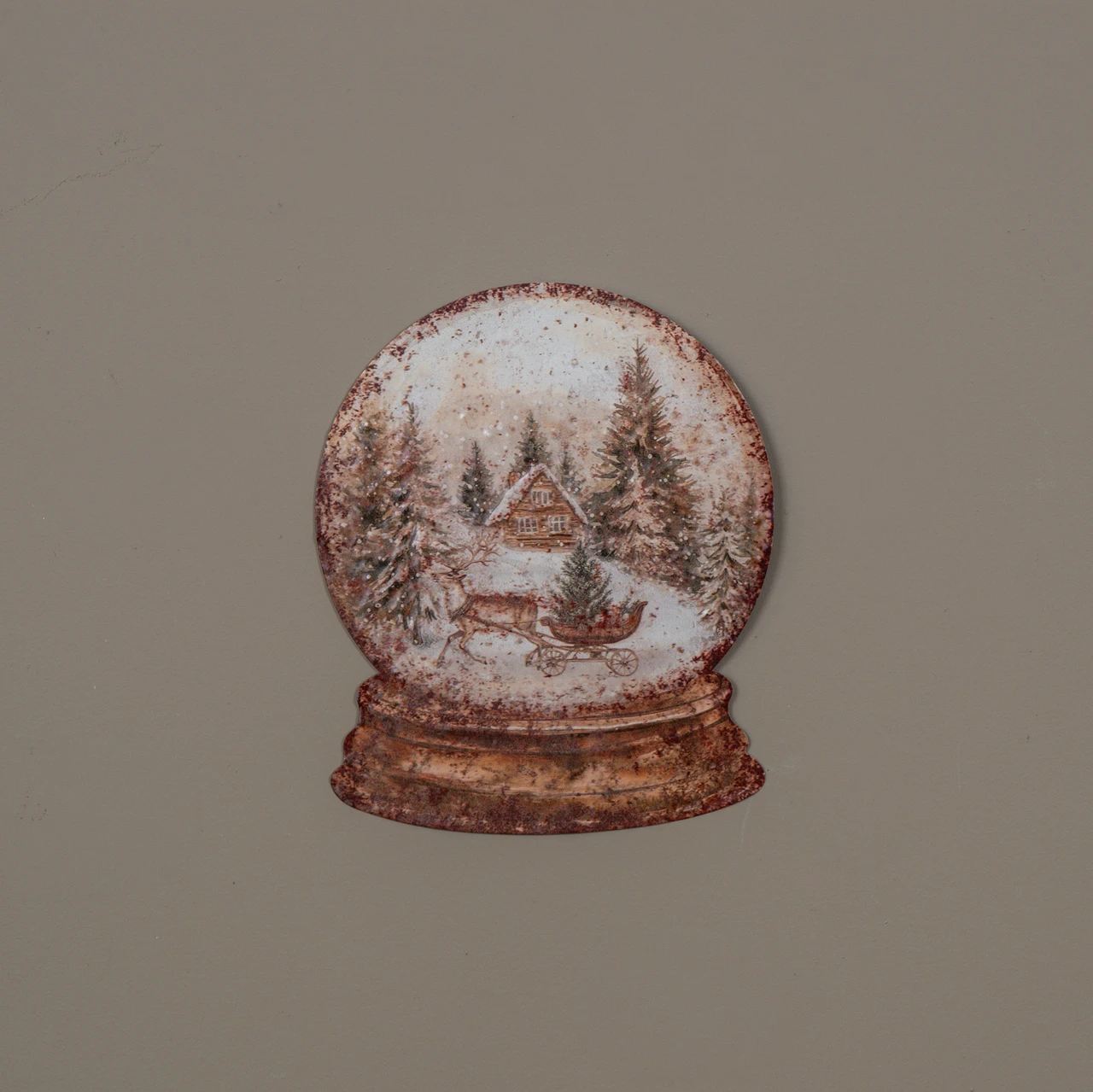 11.25" CABIN & SLED SNOW GLOBE METAL SIGN