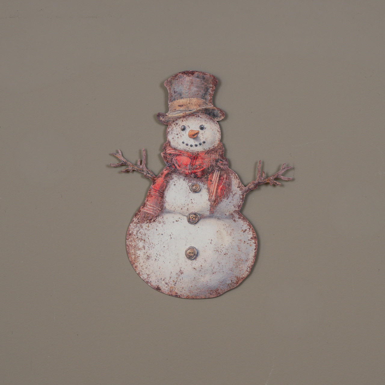 12" RED SCARF SNOWMAN METAL SIGN