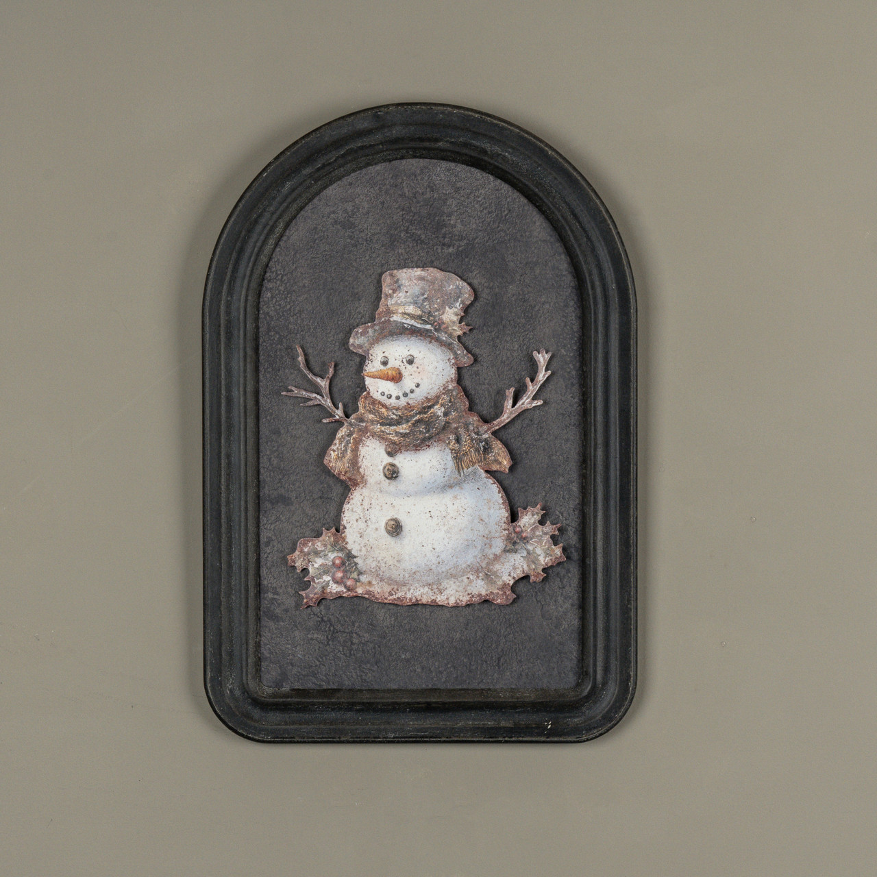 12" HOLLY SNOWMAN METAL SIGN