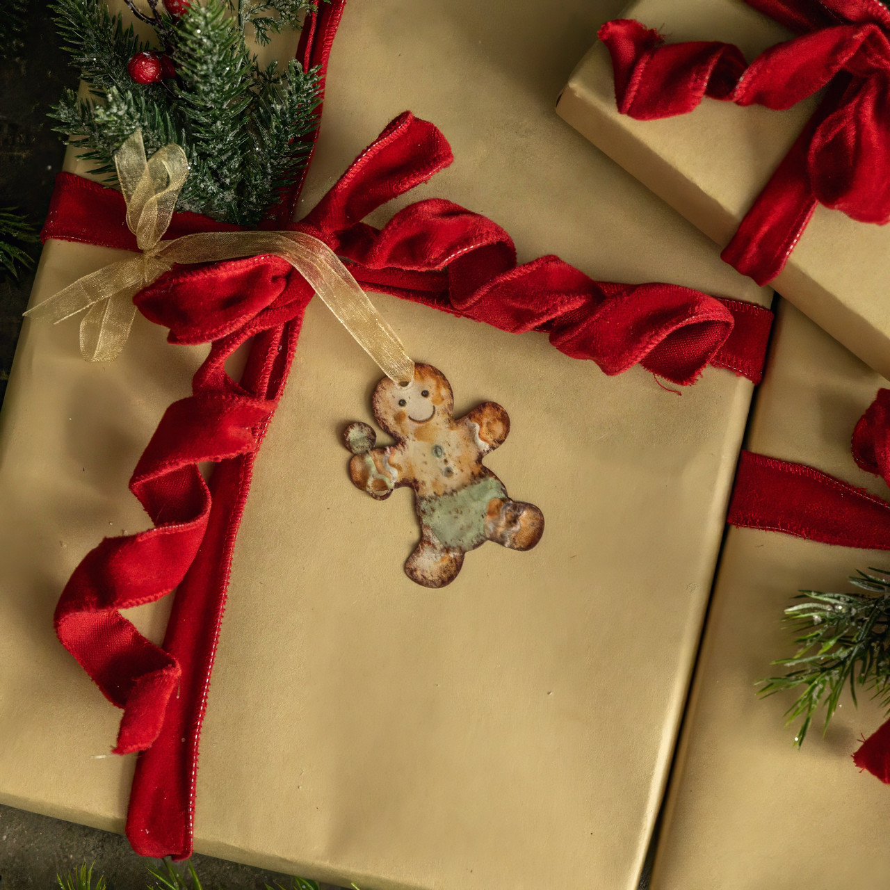 3" BABY BOY GINGERBREAD METAL ORNAMENT