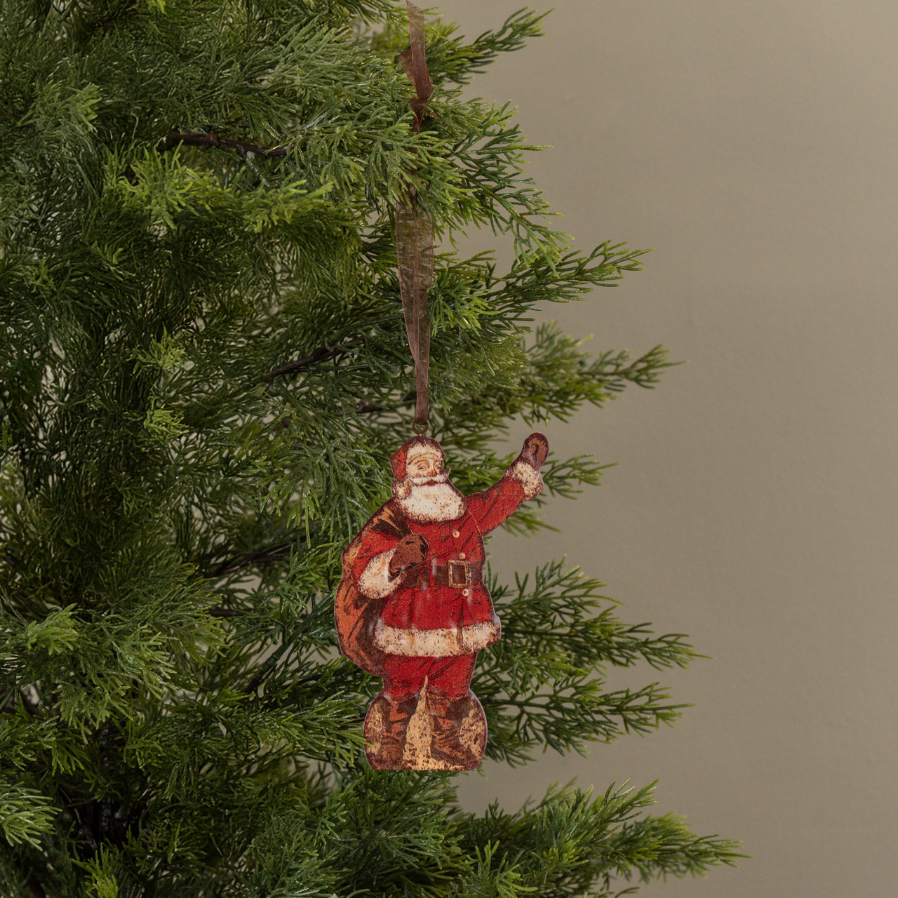 6" WAVING SAINT NICK METAL ORNAMENT