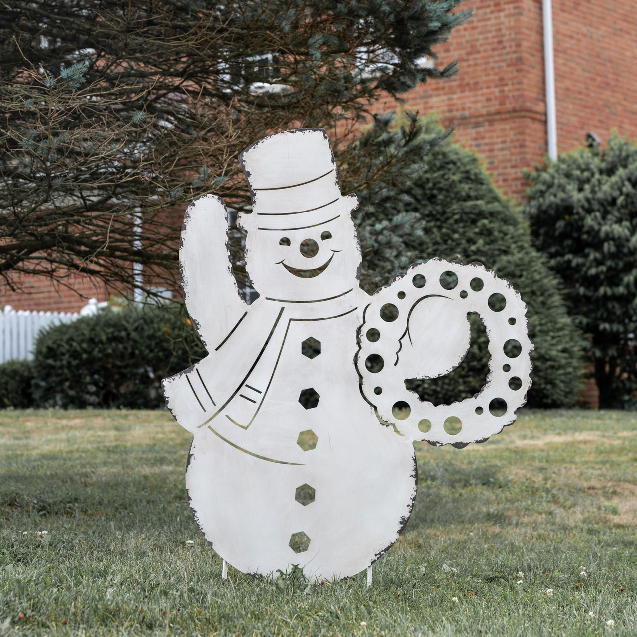 56" SNOWMAN W/ WREATH STAKE