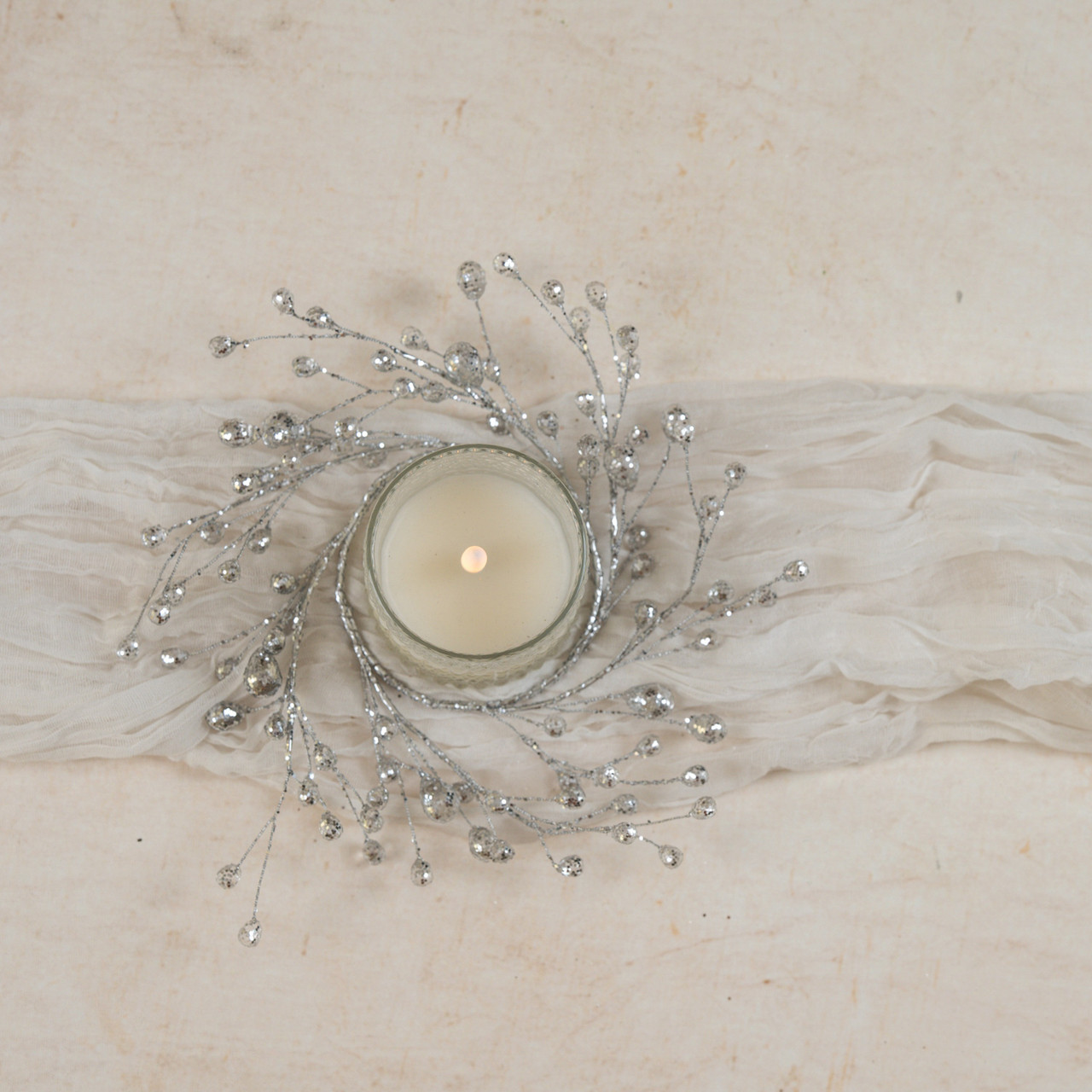 6.5" SILVER CRYSTAL CANDLE RING
