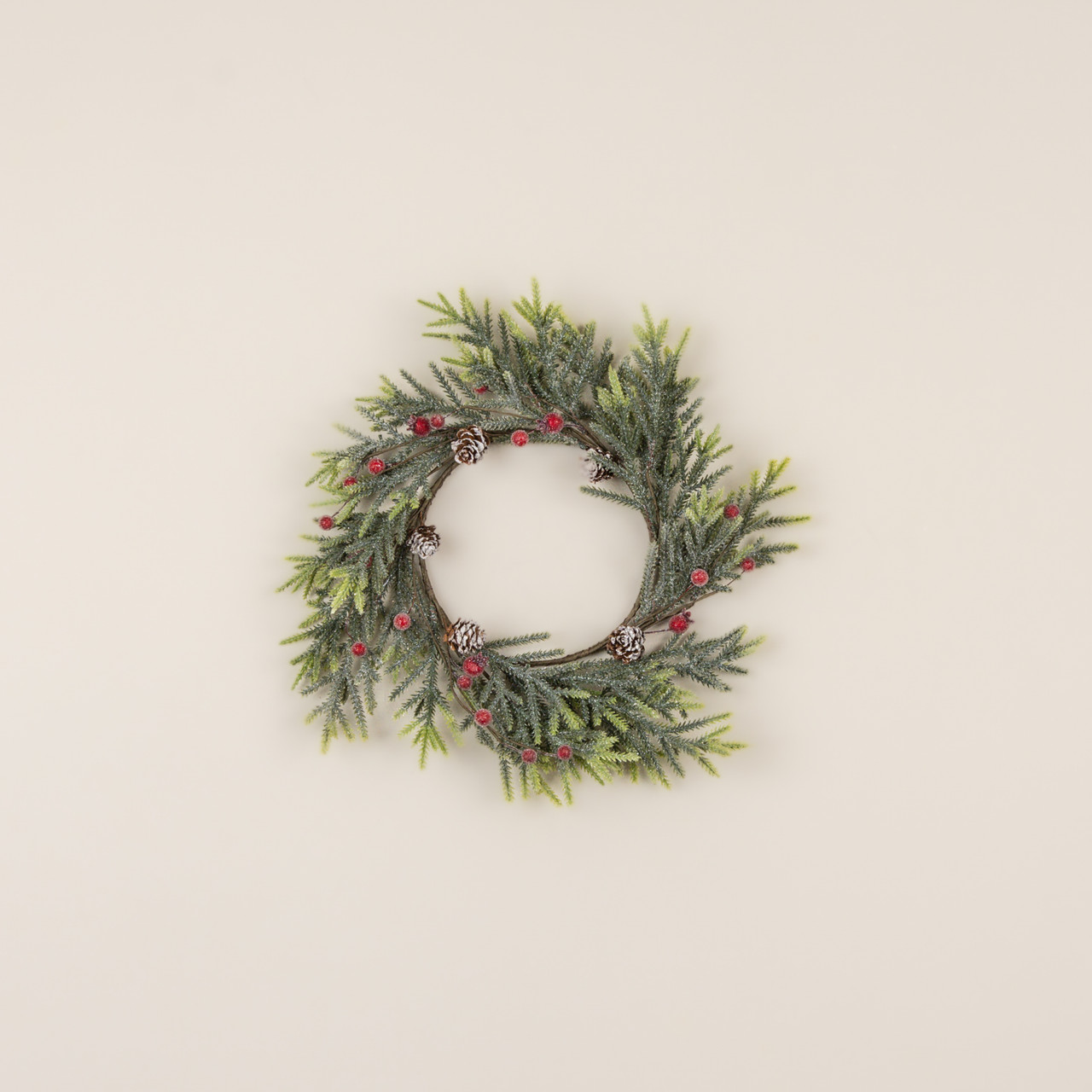 14" MOUNTAIN PINE W/ ICED BERRIES CANDLE RING