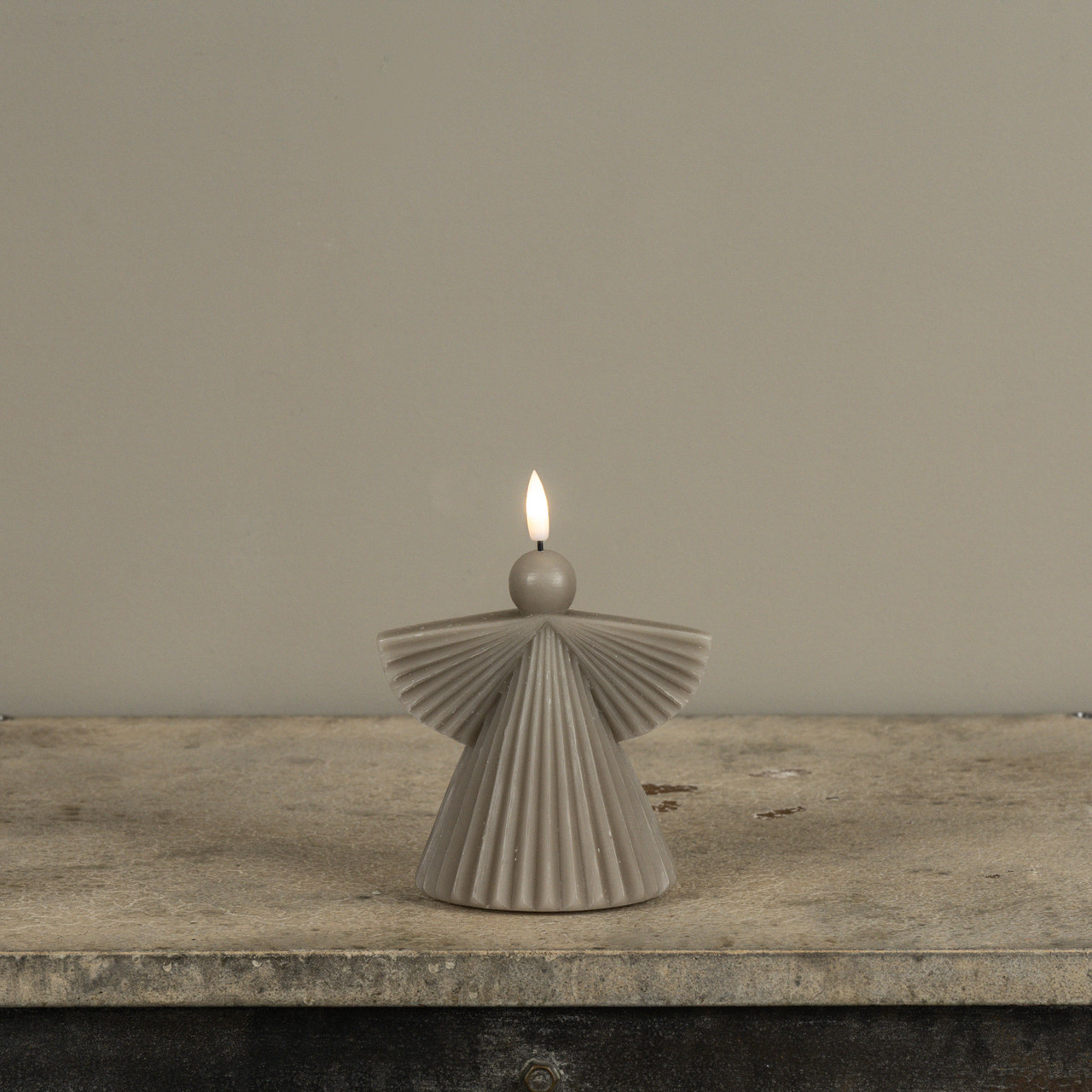 5.25" TAUPE ANGEL 3D FLAME CANDLE