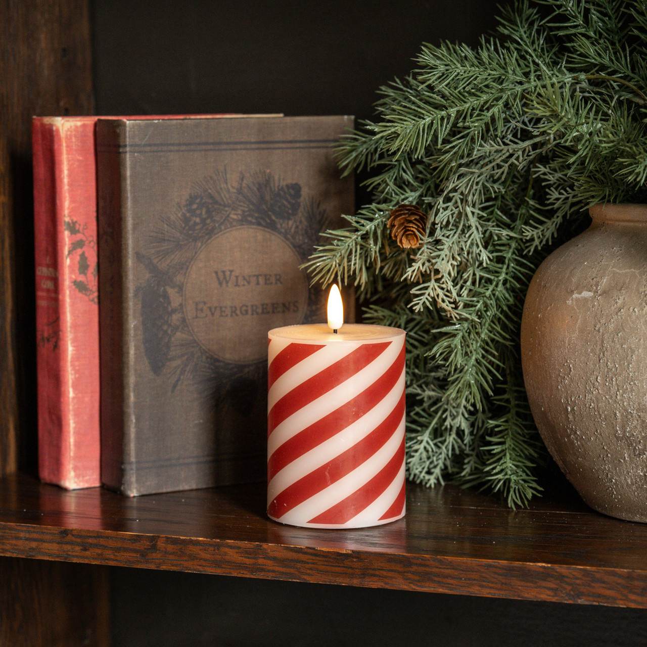 4" CANDY CANE 3D FLAME PILLAR CANDLE