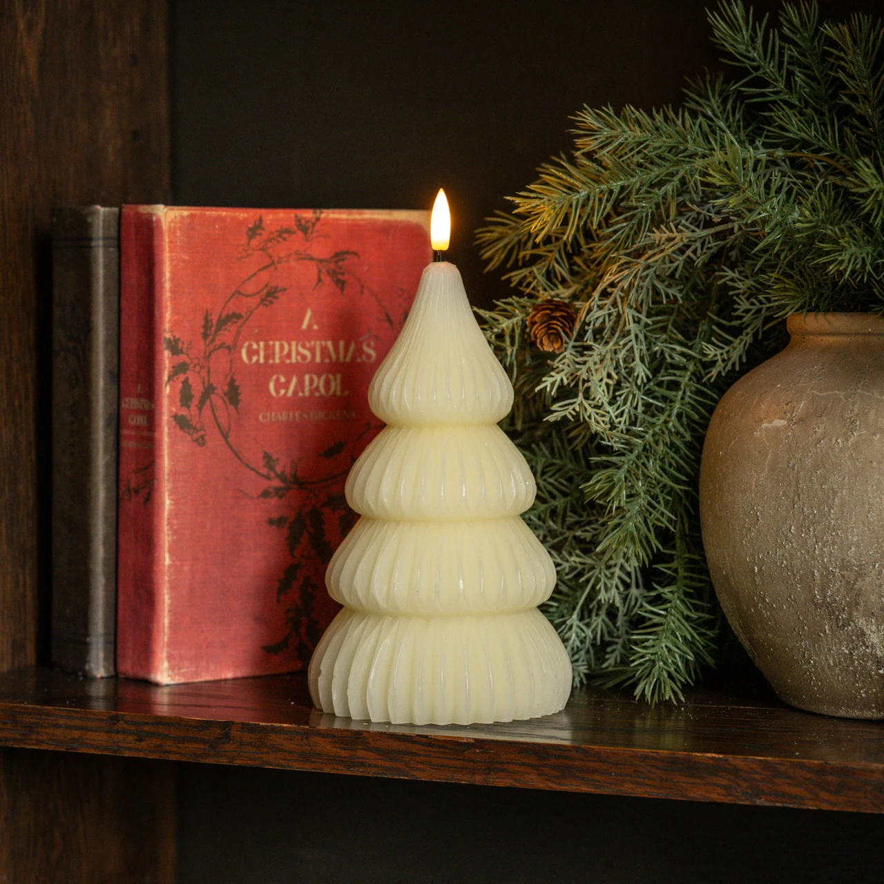 7.25" NOELLE CREAM TREE 3D FLAME CANDLE