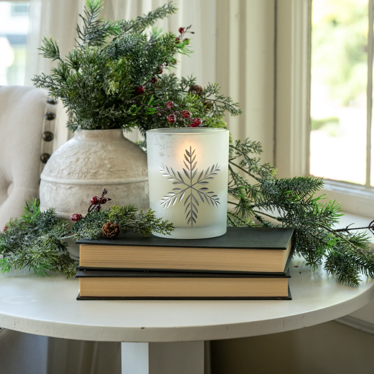 5" ETCHED SNOWFLAKE FROSTED GLASS 3D FLAME CANDLE