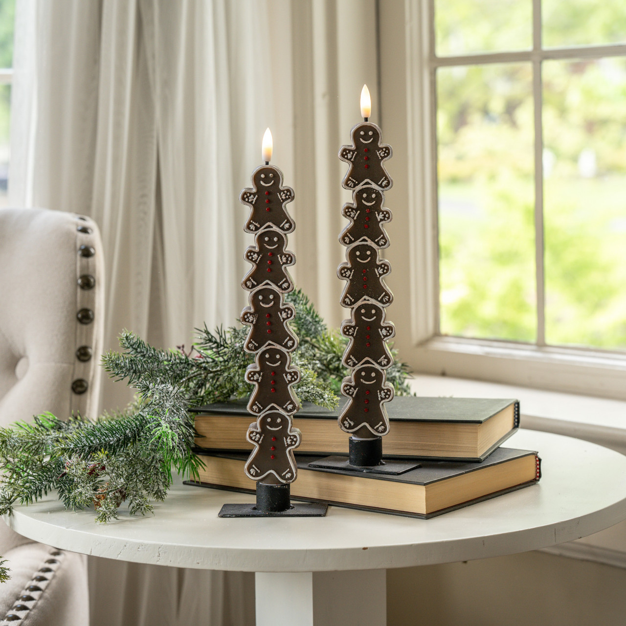 SET/2 - 11.5" STACKED GINGERBREAD MEN TAPER CANDLES