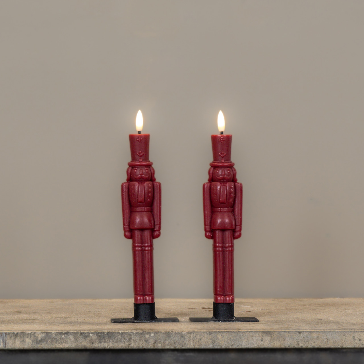 SET/2 - 9.75" 3D FLAME RED NUTCRACKER TAPER CANDLES