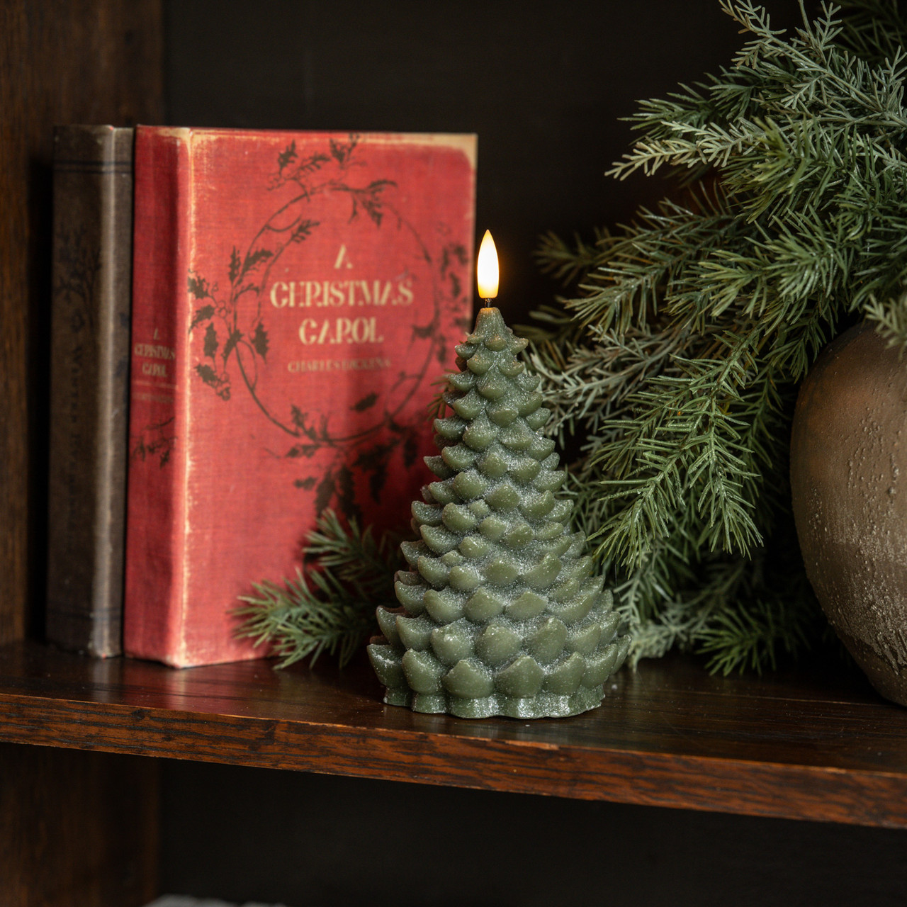 7" GREEN SHIMMER 3D FLAME BALSAM TREE CANDLE