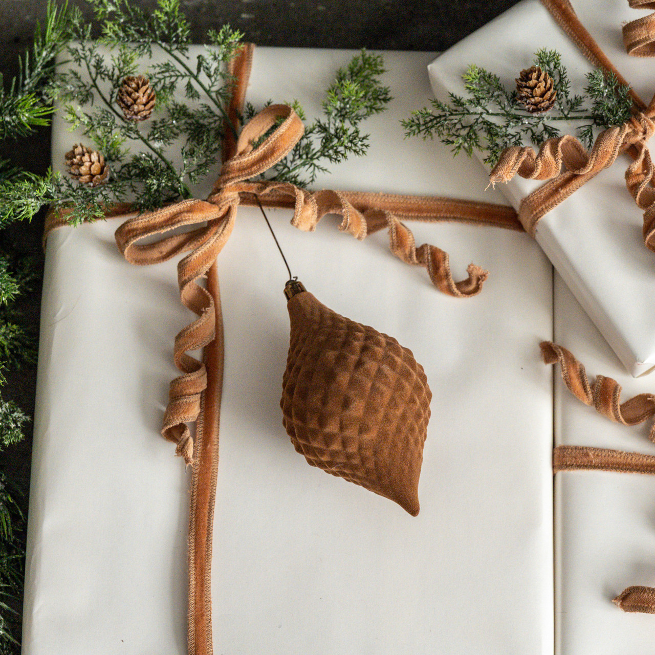 6" BROWN FLOCKED FINIAL ORNAMENT