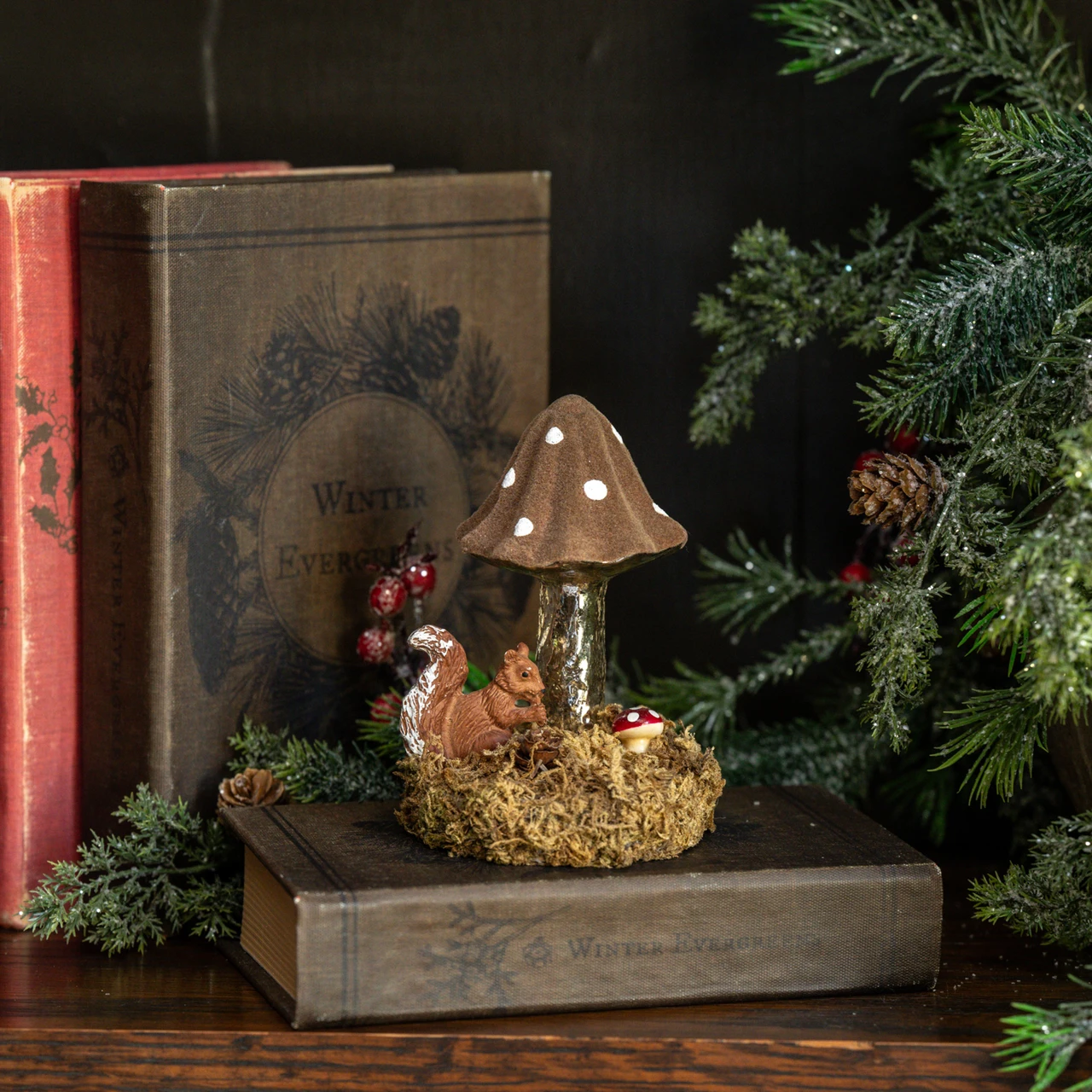 BROWN FLOCKED MUSHROOM ON MOSSY BASE