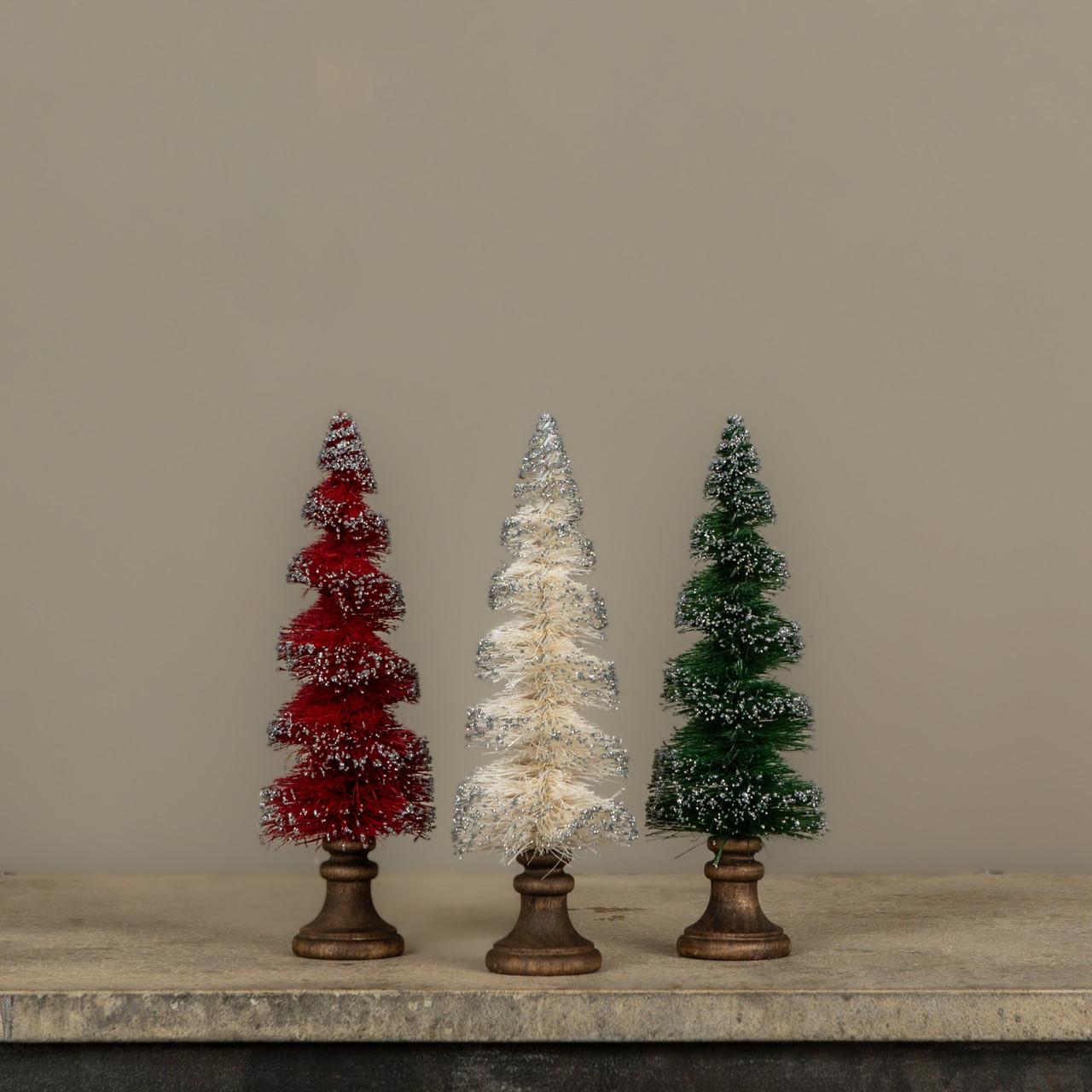 SET/ 3 GLITTERED SPIRAL BOTTLEBRUSH TREES