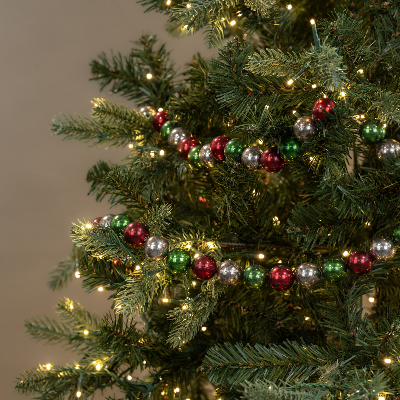 6' GREEN, RED & SILVER BALL GARLAND