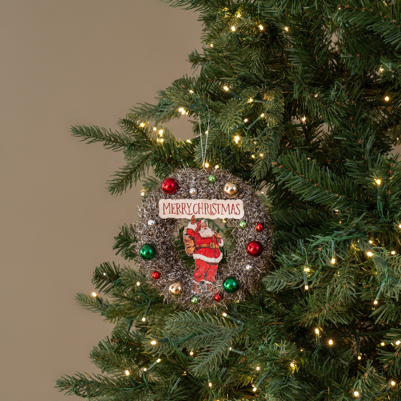 MERRY CHRISTMAS TINSEL WREATH ORNAMENT
