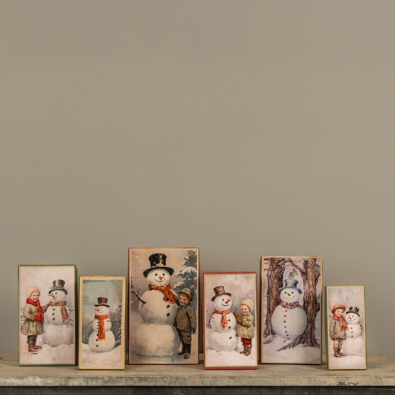 SET/ 6 STACKING BOXES W/ SNOWMEN