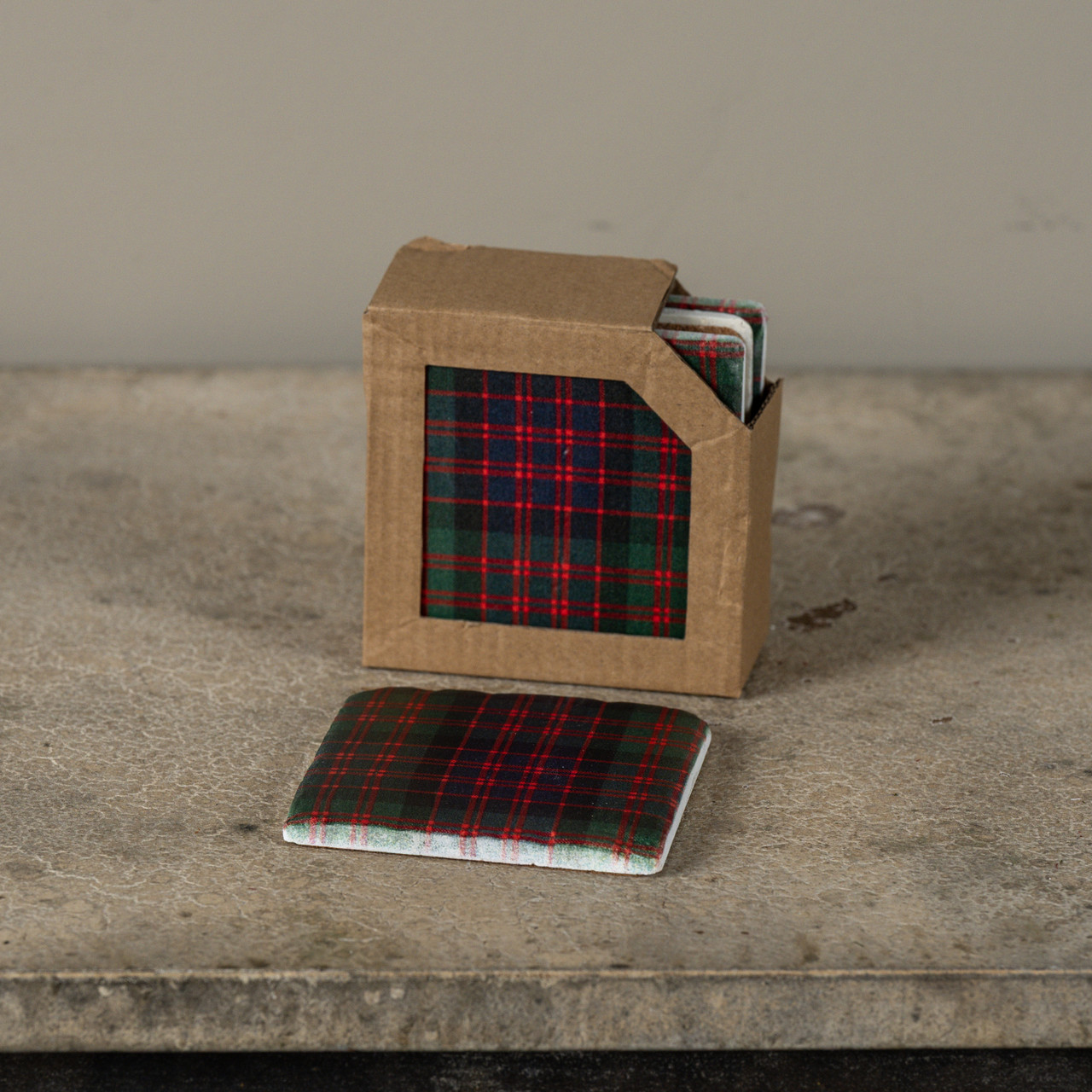 SET/4 RED & GREEN TARTAN COASTERS