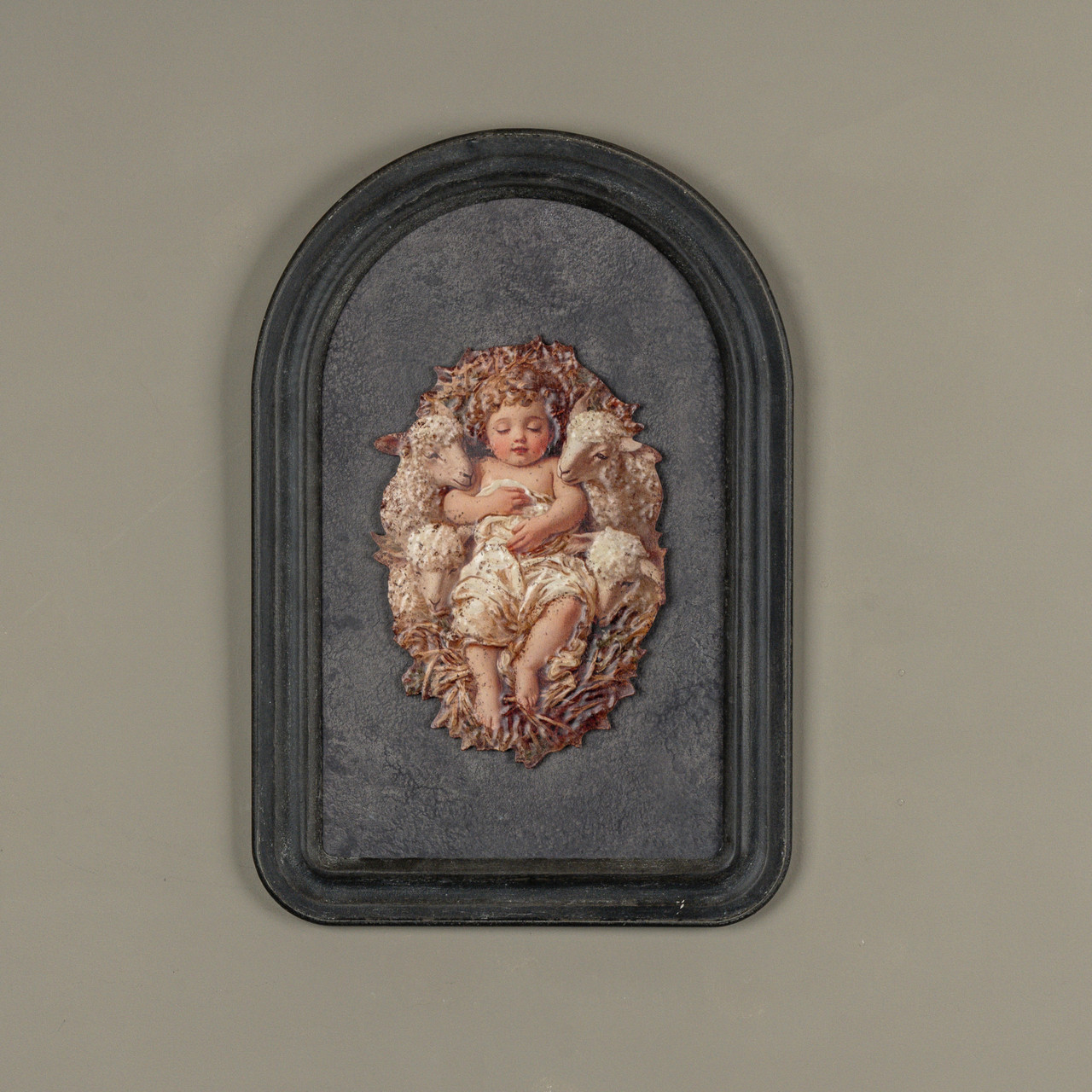 12" BABY JESUS W/ LAMBS METAL SIGN