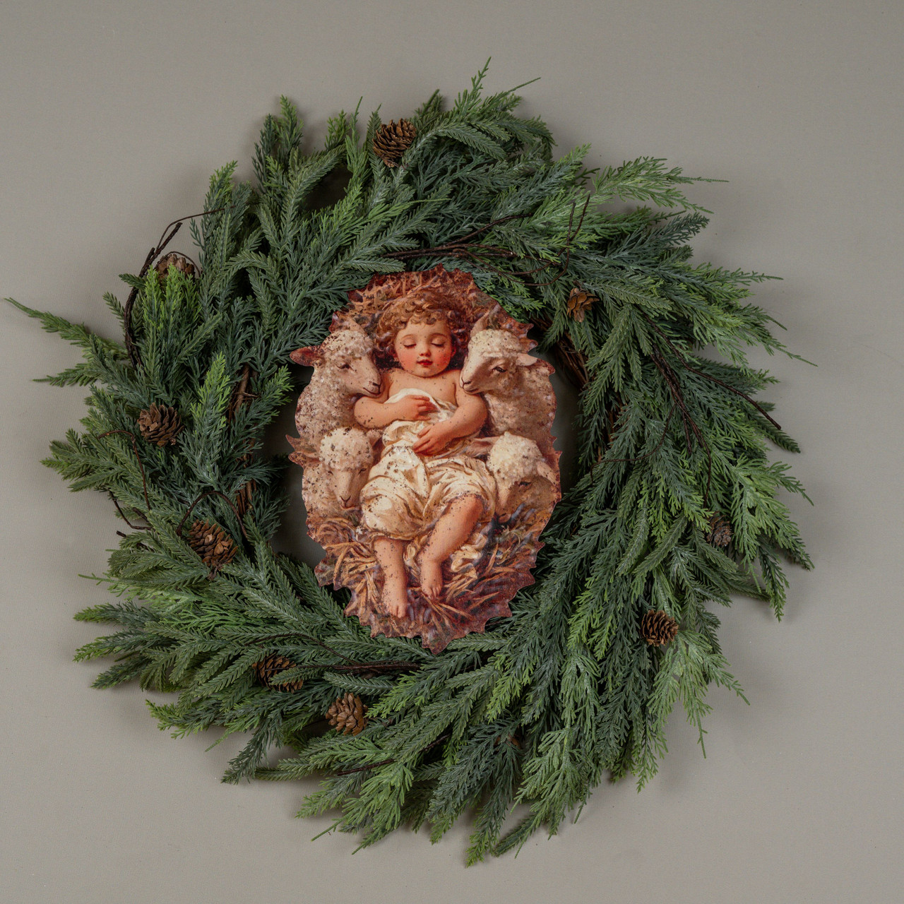 12" BABY JESUS W/ LAMBS METAL SIGN
