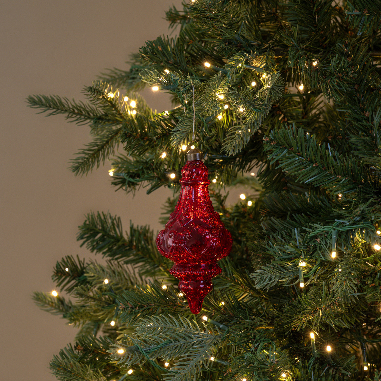 RED GLASS FINIAL ORNAMENT