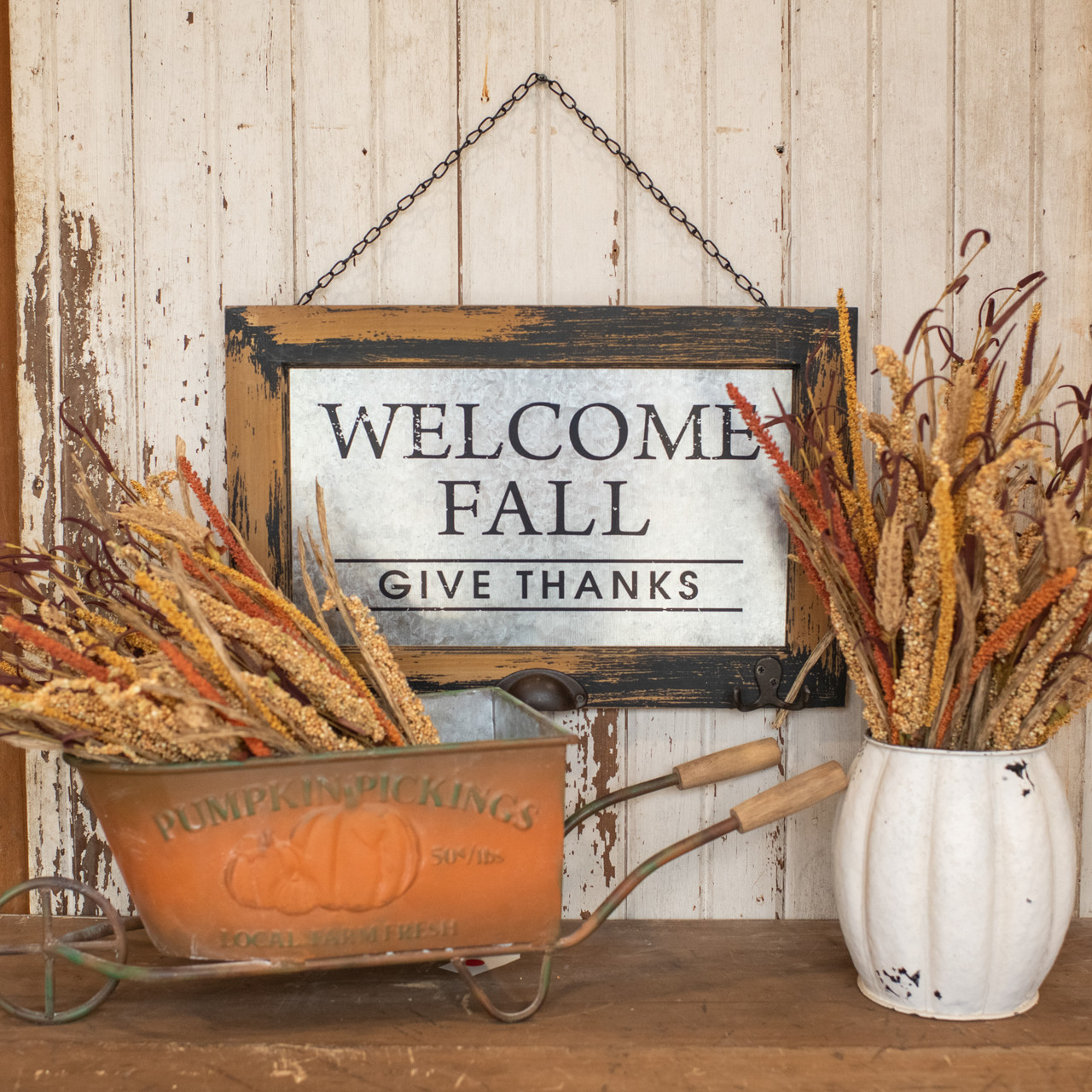 WELCOME FALL WINDOW FRAME W/ HOOKS - Ragon House