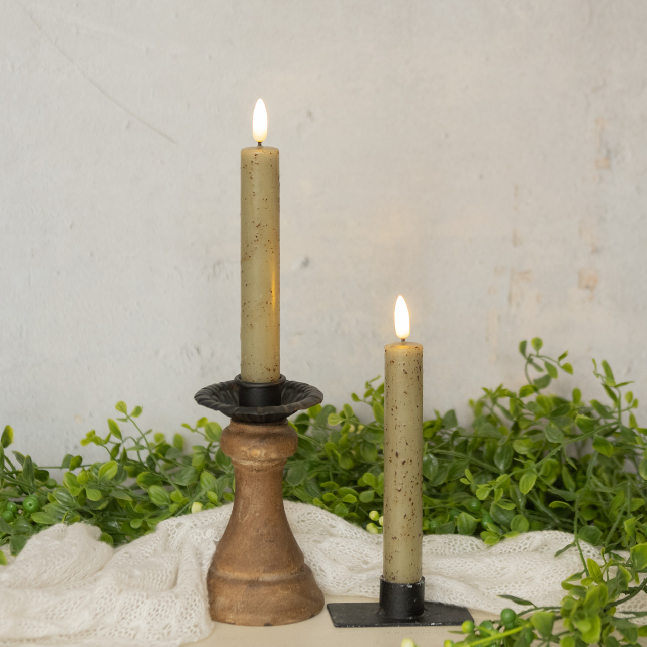 SET/ 2 - 7.25" 3D FLAME GREEN TAPER CANDLE