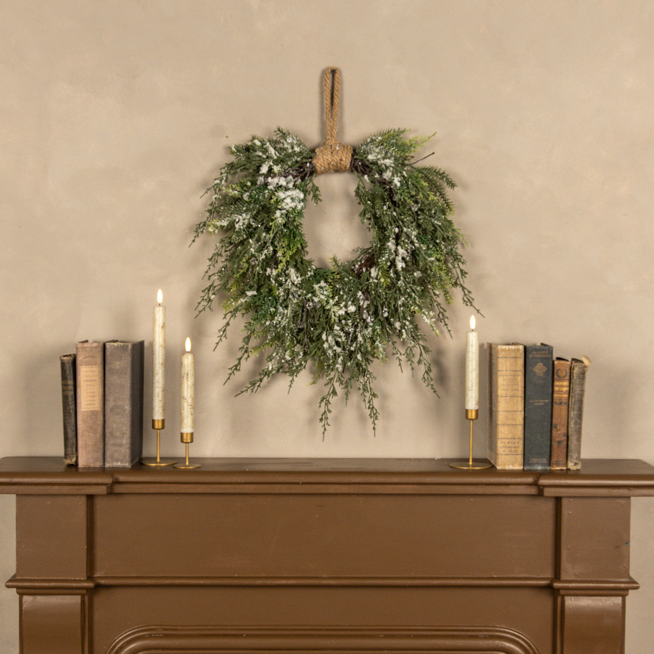 16" SNOWY CEDAR HANGING WREATH