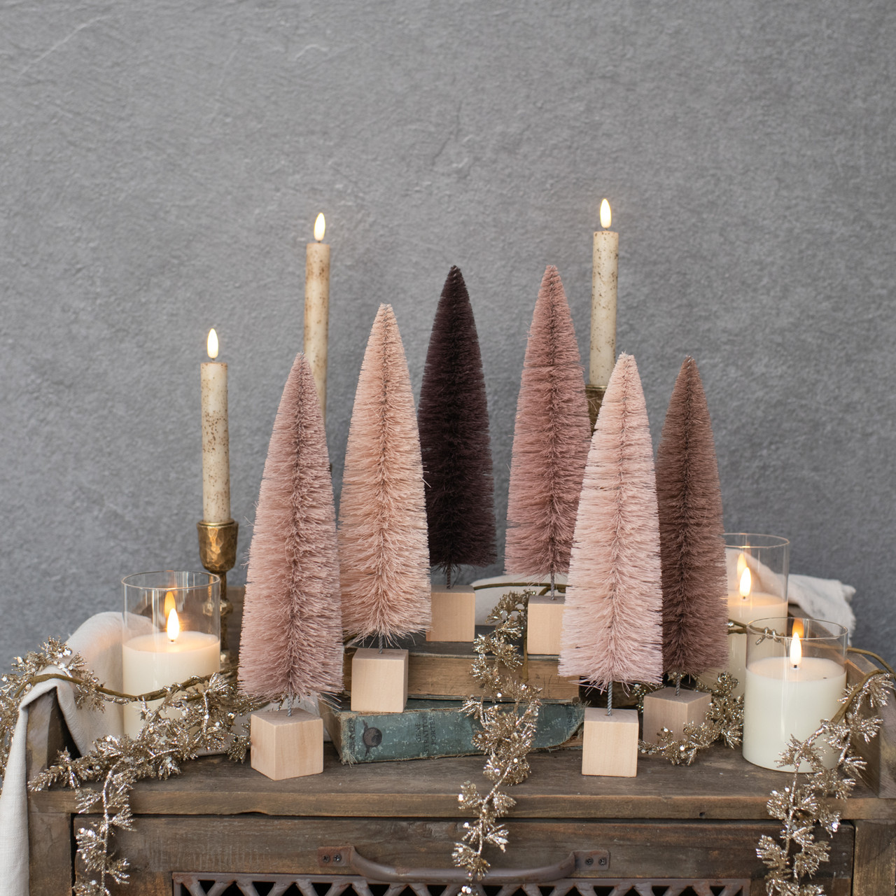 SET/6 - 12" BLUSH HUES BOTTLE BRUSH TREES