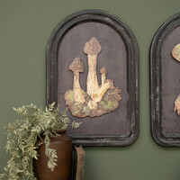 UPRIGHT MUSHROOMS SILHOUETTE SIGN W/ BLACK BACKGROUND