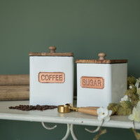 SET/ 2 COPPER & WHITE SQUARE CANISTERS