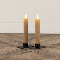 SET/ 2 - 6.75" MOVING FLAME BEIGE TAPER CANDLE