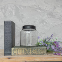 5.5" CLEAR GLASS JAR W/ BLACK LID