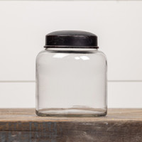 5.5" CLEAR GLASS JAR W/ BLACK LID