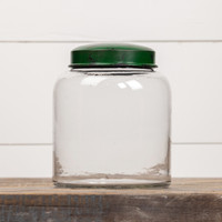 8" CLEAR GLASS JAR W/ GREEN LID