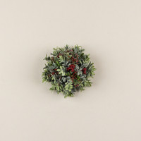 5" MIXED BOXWOOD & RED BERRY HALF BALL