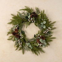 24" WHITEWASHED HEMLOCK WREATH W/ WHITE BERRIES