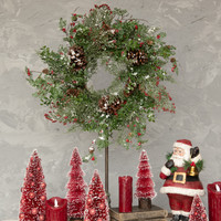 24" SNOW FLURRY WREATH W/ RED BERRIES