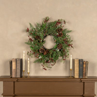 24" SNOW FLURRY WREATH W/ RED BERRIES