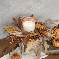 18" MIXED WHEAT & BERRY WREATH