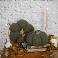 8" DARK GREEN BOUCLE PUMPKIN
