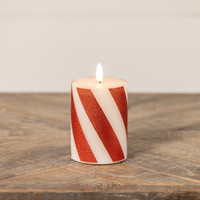 4" RED 3D FLAME CANDY CANE PILLAR CANDLE