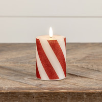 4" RED 3D FLAME CANDY CANE PILLAR CANDLE