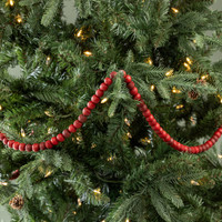 9' SMALL ROUND RED WOOD BEAD GARLAND
