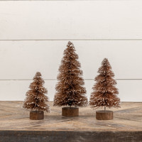 SET/ 3 BROWN BOTTLEBRUSH TREES W/ WHITE TIPS