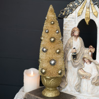 16" GOLD BOTTLEBRUSH TREE IN URN
