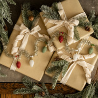6' GREEN, RED & WHITE GLASS GLITTER BULB GARLAND